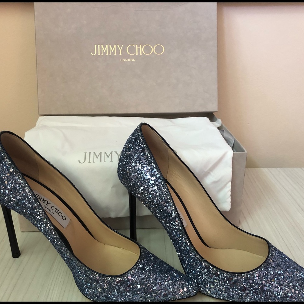 Jimmy Choo Pumps Blue with Glitter Accents